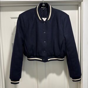 Navy Blue Varsity Jacket with Ribbed Collar and Cuffs - NWT